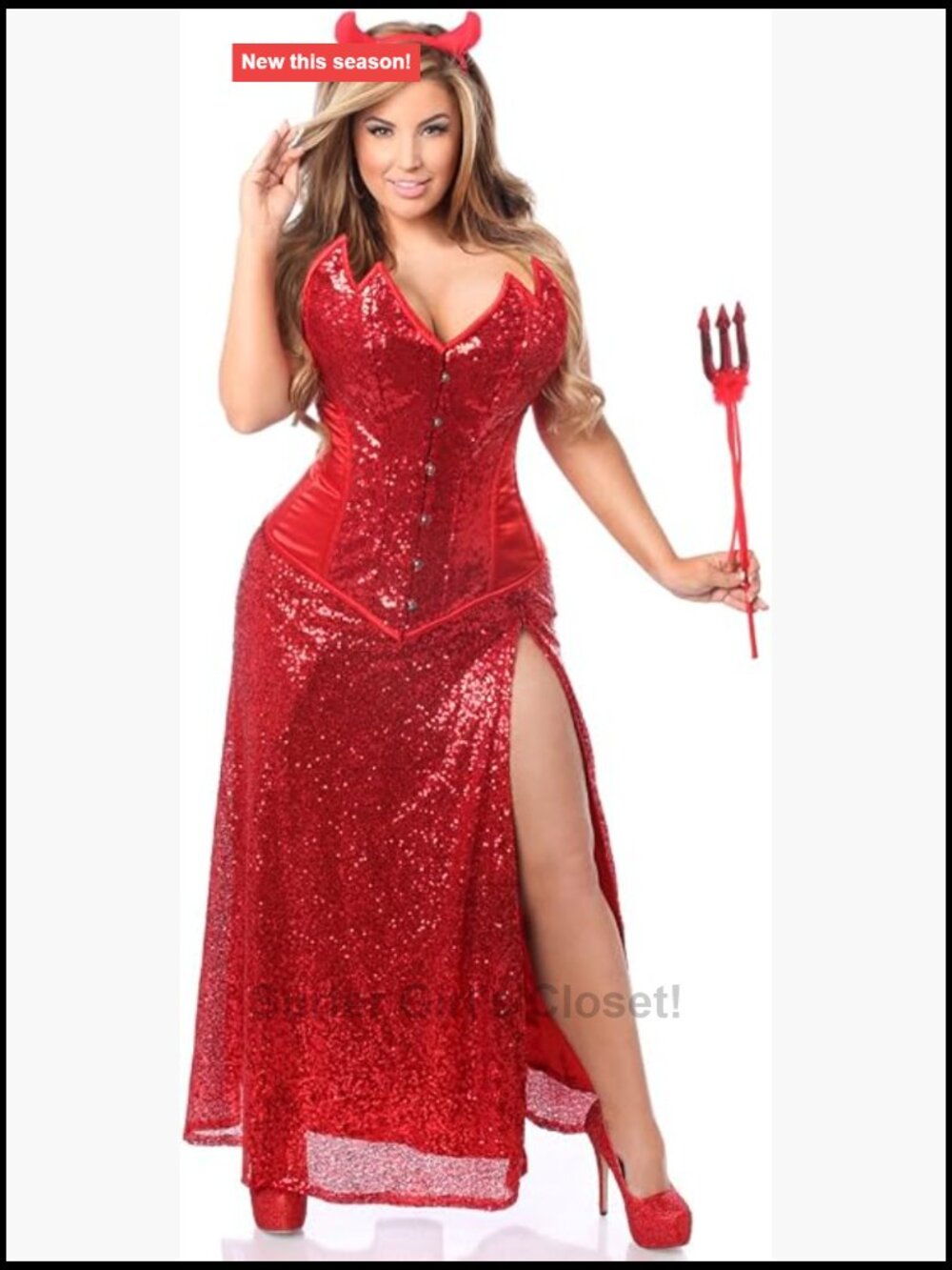 Plus Size 4X Devil Corset Costume 4 Piece Steel Boned Sequin Skirt Halloween